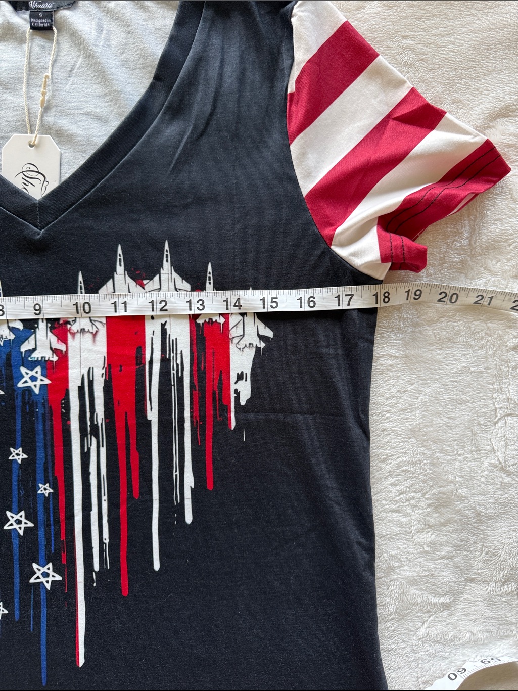 Nwt Patriotic V-Neck Graphic Tee American Flag Heart Black/Red/Blue 4th Of July — image 6 of 8